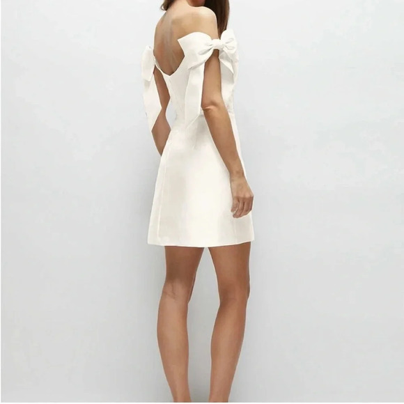 NWT Alfred Sung Satin Off-the-Shoulder Bow Corset Mini Dress - size 6 - Picture 3 of 13